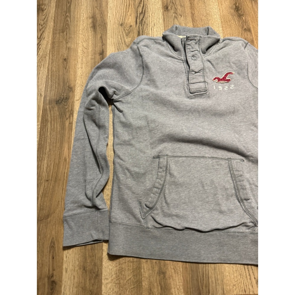 Hollister Shirts Mens Size XL Gray Sweatshirt Quarter Button Mock Neck Logo - Picture 3 of 9